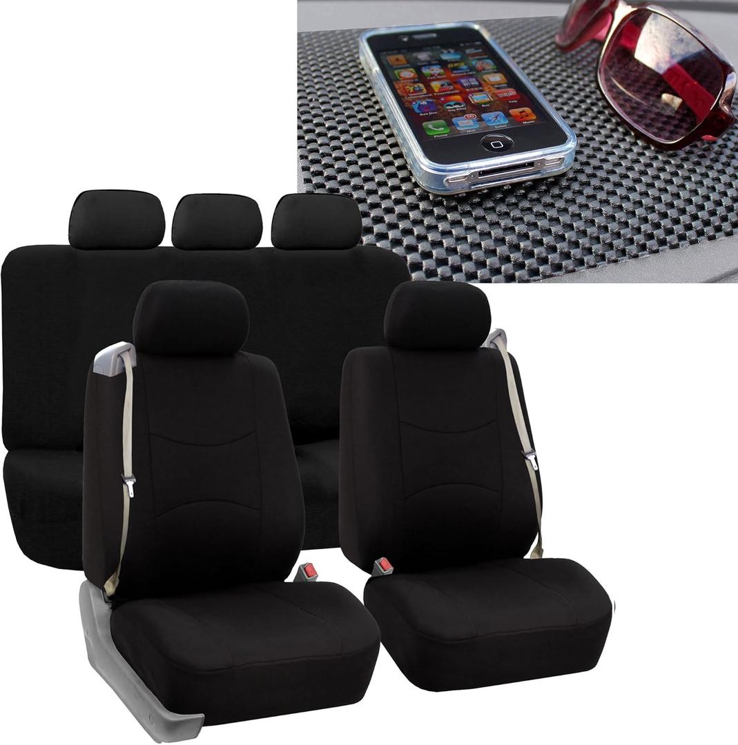 FH Group Car Seat Covers All-Purpose Built-in Seatbelt Seat Covers Full Set with Gift  Universal Fit for Cars Trucks & SUVs (Black) FB351115