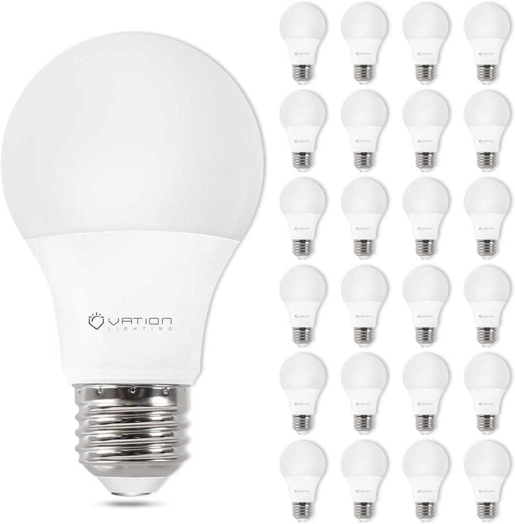 VATION LIGHTING 24 Pack A19 LED Light Bulb Daylight 5000K LED Bulbs, 60 Watt Equivalent, Efficient 8.5 Watt, 800 Lumens, E26 Medium Base, Non-Dimmable, ETL/UL Listed