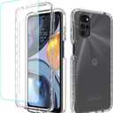 Case for Moto E32 4G/Moto E32S 4G/Moto G22 Case with Tempered Glass Screen Protector, Clear 360 Full Body Protection Hard + TPU Bumper Shockproof Cover Cases for Motorola Moto E32 4G (Clear)