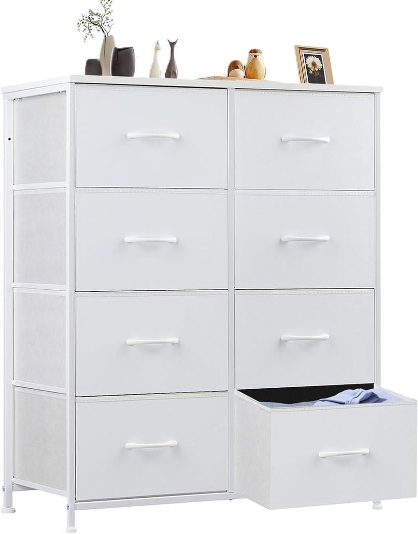 Sweetcrispy Dresser for Bedroom, Chest Organizer Unit with 8 Fabric Bins, Fabric Storage Tower, Drawer Organizer with Steel Frame, Wooden Top for Living Room, Closet