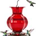 Auslar Hummingbird Feeder, Red Glass Hummingbird Feeders for Outdoors Hanging with Ant Moat, 5 Simulation Flowers Feeding Ports, 23 Ounces, Rustproof, Fade Proof, Pomegranate Shape