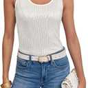 Fazortev Women's Sequin Tank Tops Sleeveless Scoop Neck Sparkly Sexy Party Camisole Vest (Large, White)