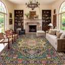 Kokia 10x14 Washable Black and Pink Area Rugs with Vintage Orient Design, Soft Rug for Living Room or Bedroom, Non-Slip Low Pile Stain Resistance Features, Distressed Medallion Pattern