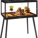 Prolee Bearded Dragon Tank with Leg Stand,Wooden Lizard Tank,Reptile Tank with Metal Mesh Roof Door, Acrylic Panel Snake Tank with Lock Design (Black, 40"x20"x20")