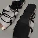 PiePieBuy Womens Lace up Square Toes Flat Sandals with Ankle Strap Summer Criss-Cross Gladiator Shoes Size 7 1/2