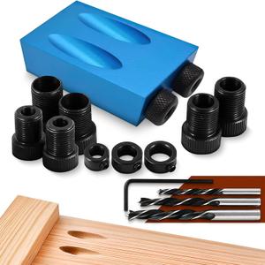 14 Pcs Pocket Hole Jig Kit for Woodworking  Aluminum Pocket Screw Jig 0.2 mm Precision, 15 Drill Guide, 6 Bushings 610 mm, 3 Bits, Stop Collars, Case & Adapter  For Concealed Holes, Wood Joining