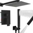 RUMOSE Matte Black Rainfall Shower System Fixture 12 Inch High Pressure Square Shower Head with 2 in 1 Handheld Spray Wall Mount Brass Bathroom Shower Faucet Set with cUPC Certified Rough-in Valve
