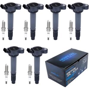 Set of 6 Ignition Coil Packs & Spark Plugs UF487 for Lexus & Toyota 3.5L V6 2007-2018 ES350 RX350 Avalon Camry Highlander RAV4 Sienna Replace 9091902251 9091902255