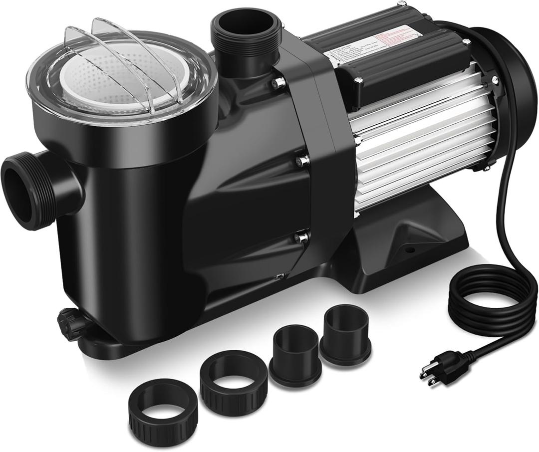 2HP In/Above Ground Pool Pump, 120V 8950GPH Pool Pump Single Speed, Powerful Self Primming Swimming Pool Pumps with Filter Basket
