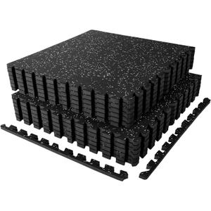 SUPERJARE 1" Extra-Thick Rubber Top Exercise Mat, Puzzle Gym Flooring for Home Gym, Gym Mat for Workout Equipment, Interlocking Floor Tiles with EVA Foam, 12 Pcs 48 Sq Ft, Black/Grey