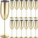 Yinder Champagne Flutes Bulk 8.5 oz Glasses Stainless Steel Stemmed Flutes with Box Unbreakable Toasting Glasses for Wedding Anniversary Parties Gifts Pool(Gold,12 Pack)