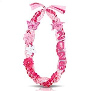 Lairyan 50" Graduation Leis Class of 2026 - Handmade Double Braided Graduation Ribbon Leis with Satin Flowers Glitter Pins for Women Graduation Ceremony Congrats Grad Gifts Party Supplies (Pink)