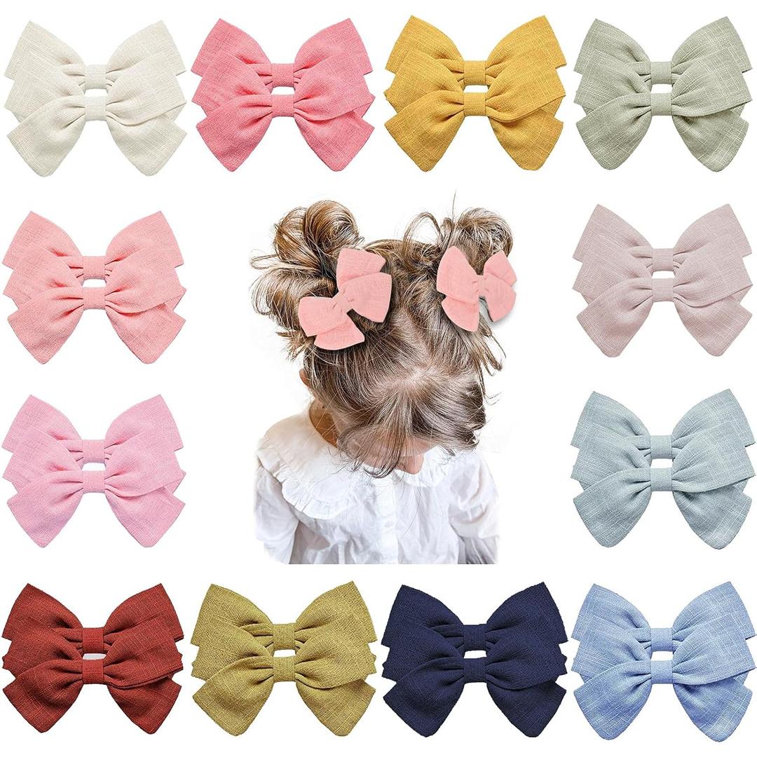 24 PCS Baby Girls Hair Bows Clips 4.5 inch Alligator Clips Tiny Barrettes Accessories for Fine Hair Infants Toddler Kids