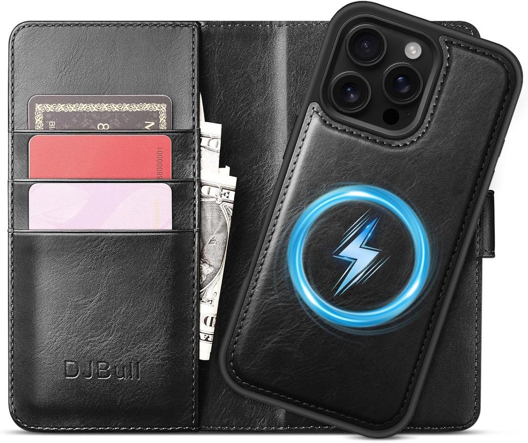 DJBull 2-in-1 Detachable Wallet Case for iPhone 16 Pro Max 6.9" RFID Blocking Flip Folio with Card Holder | PU Leather Shockproof Protective Cover Women Men for Apple 16 Pro Max Phone Case Black