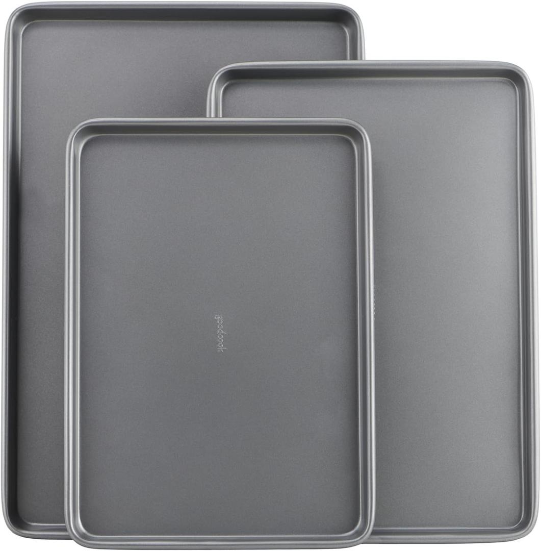 GoodCook Everyday Nonstick Baking Sheet Set, 3 Pack Includes Small (139) Medium (151) and Large (1711) Pans Carbon Steel Construction Cookie Sheets Bakeware Set, Gray