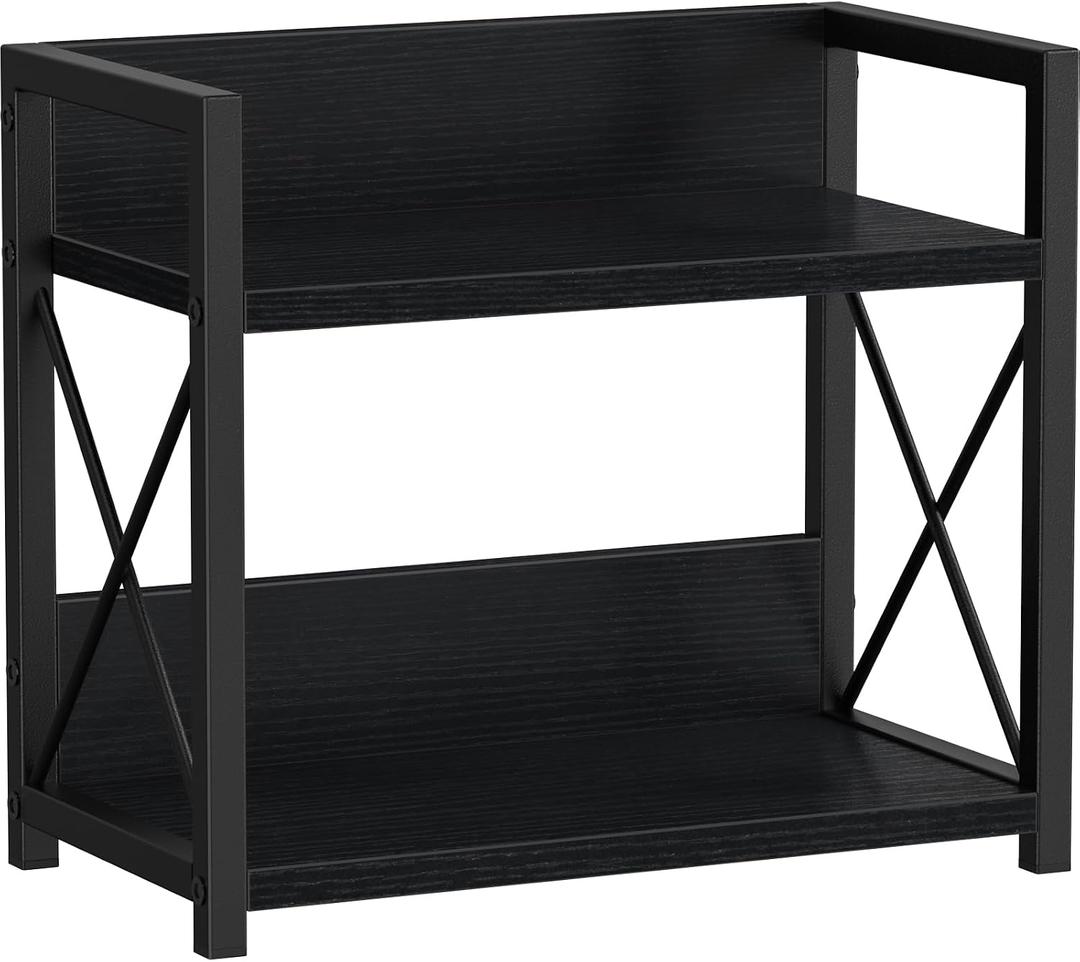 Giikin Kitchen Counter Shelf, 2 Tier Kitchen Spice Rack Organizer for Countertop, Wood Coffee Bar Organizer for Home (Black, S)