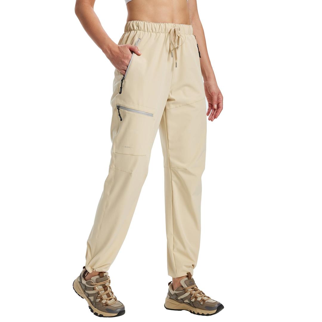 Lightweight Hiking Cargo Pants Women - Womens Quick Dry Golf Casual Joggers with Horizontal Pockets - Women's Travel Work Jogger Athletic Pant - Rain Stretch Active Scrub Sweatpants(Light Khaki, XL) (Beige, XL)