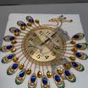 FLEBLE Large Wall Clocks for Living Room Decor Gold Decoration Wall Clock Silent Battery Operated Non Ticking for Bedroom Kitchen 14 Inch Retro Peacock Crystal Wall Watch Quartz for Home Office Indoor