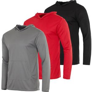 Real Essentials 3 Pack: Men's Mesh Long Sleeve Athletic Pullover Hoodie Sweatshirt Pockets UPF 50+, Size XL