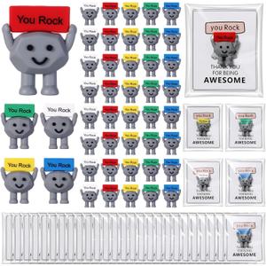 Gejoy 25 Sets Positive Mini Figurines Gifts Miniature Emotional Mini Rubber Toy with Positive Card Gift Bags Inspirational Birthday Gifts for Coworkers Employees (Rock)