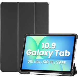 ProCase Smart Case for Galaxy Tab S10 Lite/S10 FE/S9 FE 10.9 Inch with S Pen Holder, Slim Trifold Stand Folio Hard Back Shell Protective Cover for 10.9" Galaxy Tab S10 Lite/S10 FE/S9 FE -Black