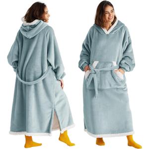 Bedsure Wearable Blanket Hoodie, Long Hooded Blanket Sweatshirt as Birthday Gifts for Women, Cozy Sherpa Hoodie for Adult, Standard, Light Green