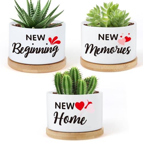 Housewarming Gifts New Home,Funny Ceramic Plant Pots Gifts for New Home for Women Men Neighbor Homeowner, Indoor Plants Garden Planters Succulent Pots(No Plants)(Newhome)