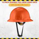 10 Pack Full Brim Hard Hat, White Construction Hard Hat, HDPE Safety Helmet with 6-Point Adjustable Ratchet Suspension for Men and Women