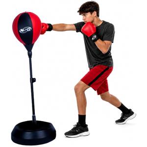 NSG Punching Bag for Kids & Boxing Gloves Set - Adjustable Freestanding Speed Bag with Spring-Loaded Stand, Junior Boxing Gloves & Hand Pump - Portable, Easy Assembly for Boys, Teens, Toddlers Ages 4+, Large