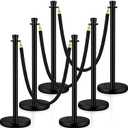 Wesiti 6 Pcs Stainless Steel Stanchion Post Queue with Crown Top 5 ft and 3 Pcs Velvet Rope and Poles Crowd Control Barriers Sand Injection Hollow Base and Velvet Ropes Set for Party (Black)