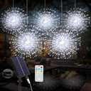Solar Christmas Firework Lights Outdoor, 1000 LED Starburst Light Outdoor with USB Rechargerable, 8 Modes Waterproof Solar Hanging Lights for Gazebo Yard Party Christmas Decorations (White, 1000 LED)
