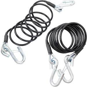 BX88196 Coiled Safety Cable Kit with S-Hook | 7500 lbs, 7 Ft(84") Black Trailer Safety Cables, (2 PCS)