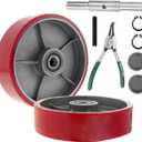 Pallet Jack/Truck Steering Wheels Set with Axle, Fasteners and Protective Caps (2 pcs) 7" x 2" with Bearings ID 20mm Poly Tread With Tools Red