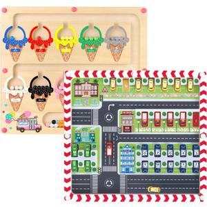 2 in 1 Magnetic Color and Number Maze,Alphabet Maze,Montessori Toy for 3-6 Years Old,Wooden Magnet Balls Puzzles,Toddler Busy Board Game,Preschool Learning Activities,Christmas & Birthday Gift for Kid