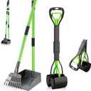 MXF Dog Pooer Scooper Set, 2 in 1 Pet Poop Scooper with Long Handle 28" Dog Poop Picker Upper and Stainless Metal Tray & Rake for Medium & Small Dogs, Heavy Duty for Grass, Dirt, Gravel