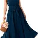 Plus Size Wedding Guest Dress Square Neck Ruffle A Line Elegant Bridesmaid Formal Cocktail Party Dresses for Women, Blue, 2XL