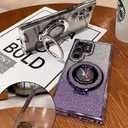 Magnetic Kickstand (Glitter Diamond Bumper) Case for Samsung Galaxy S25 S24 S23 S22 Ultra Plus (Compatible with Magsafe) Sparkling Cover Shiny Rhinestone Cases (Purple,for Galaxy S25)