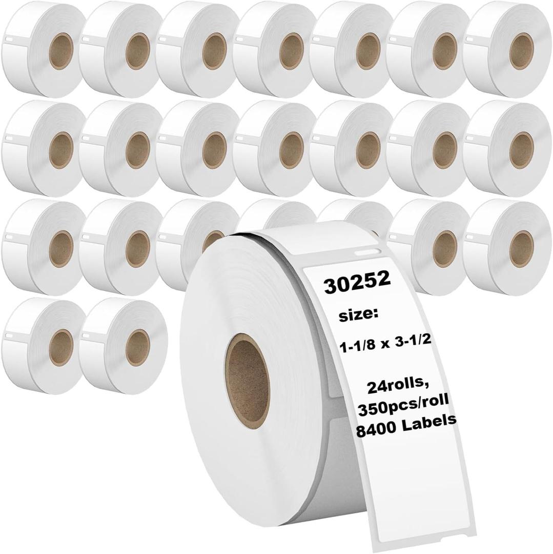Address Labels 24rolls,8400 pcs,Compatible with DYMO 30252 Shipping Replacement Labels (NOT for Dymo 550 & 5XL),1-1/8" x 3-1/2"(28mm x 89mm) for DYMO LabelWriter Printer