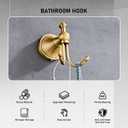 2 Pack Vintage Brass Wall Hooks, Bathroom Accessories, Antique Brass Horn Shape Curved Towel Hooks, Double Brass Towel Hook for Bathroom & Bedroom