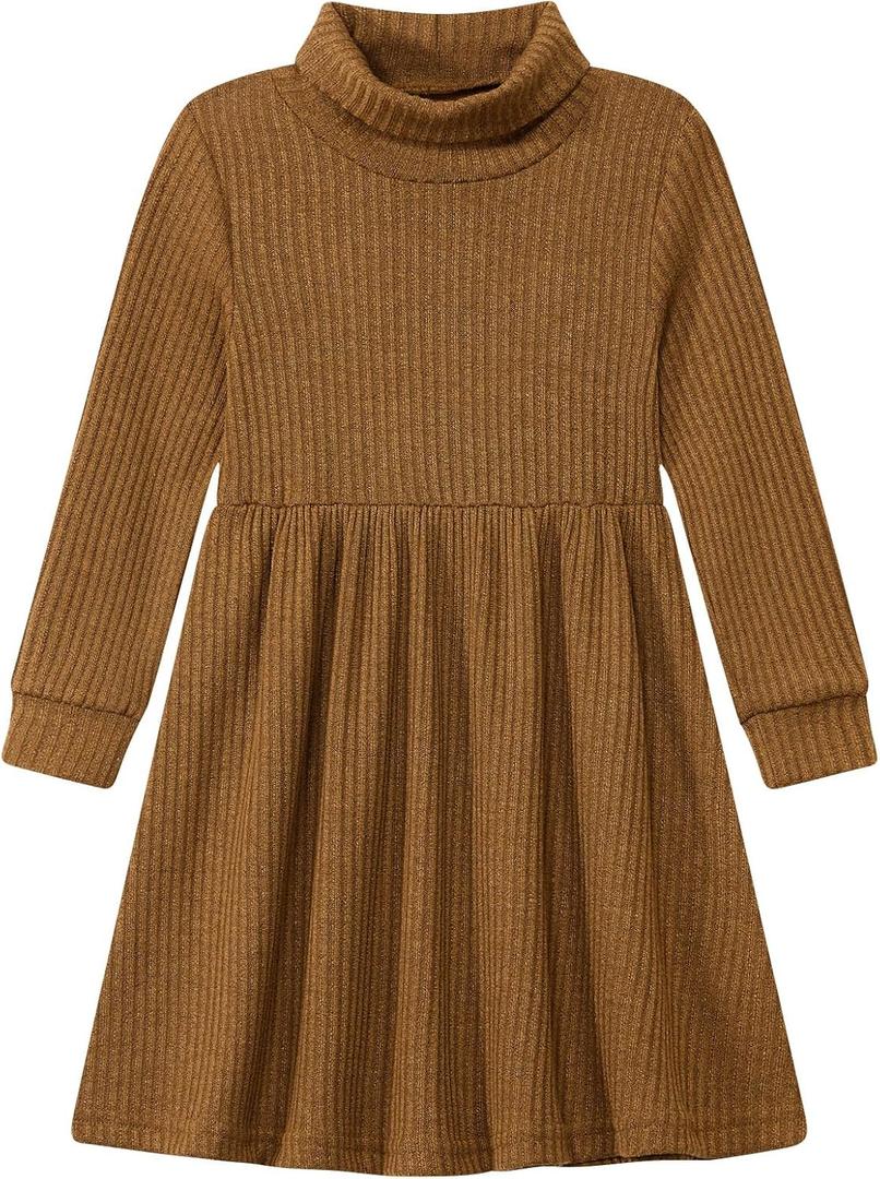 Vieille Toddler Baby Girls Fall Clothes Soft Knit Turtleneck Sweater Dress Long Sleeve Winter Outfits 2-6 Years (Brown)