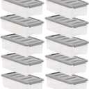 Amazon Basics Plastic Storage Containers with Secure Latching Lids, Stackable Organization Bins for Organizing, Clear/Grey, 5 Quart, Set of 10