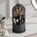 GAXmi Makeup Brush Holder with Lid Cosmetic Tools Organizer 360 Rotating Waterproof Dustproof Beauty Brushes Storage for Vanity, Black-Grey