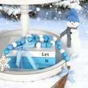 2 x Winter Decorations Wooden Faux Book Stack Snowman Decor with Bead Garland, Winter New Year Tabletop Centerpiece Farmhouse Decor for Tirered Tray Mantel Fireplace Home Shelf Office Desk