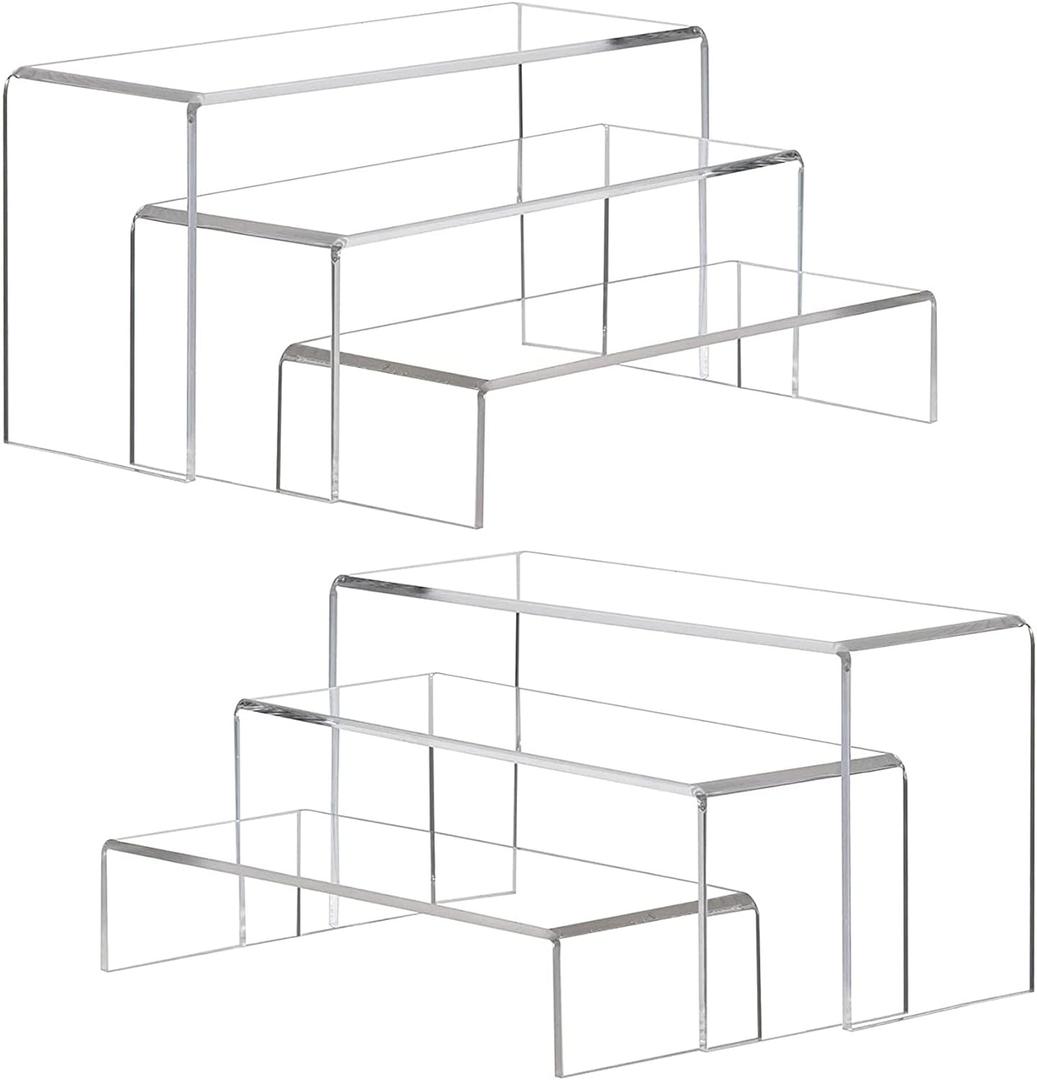 ANDGOO Large Acrylic Display Risers, 2 Sets(11.2L~11.6L~12L) Clear Rectangular Showcase Collectibles Display Shelf, Retail Desktop Risers Display Stand for Organize and Decoration