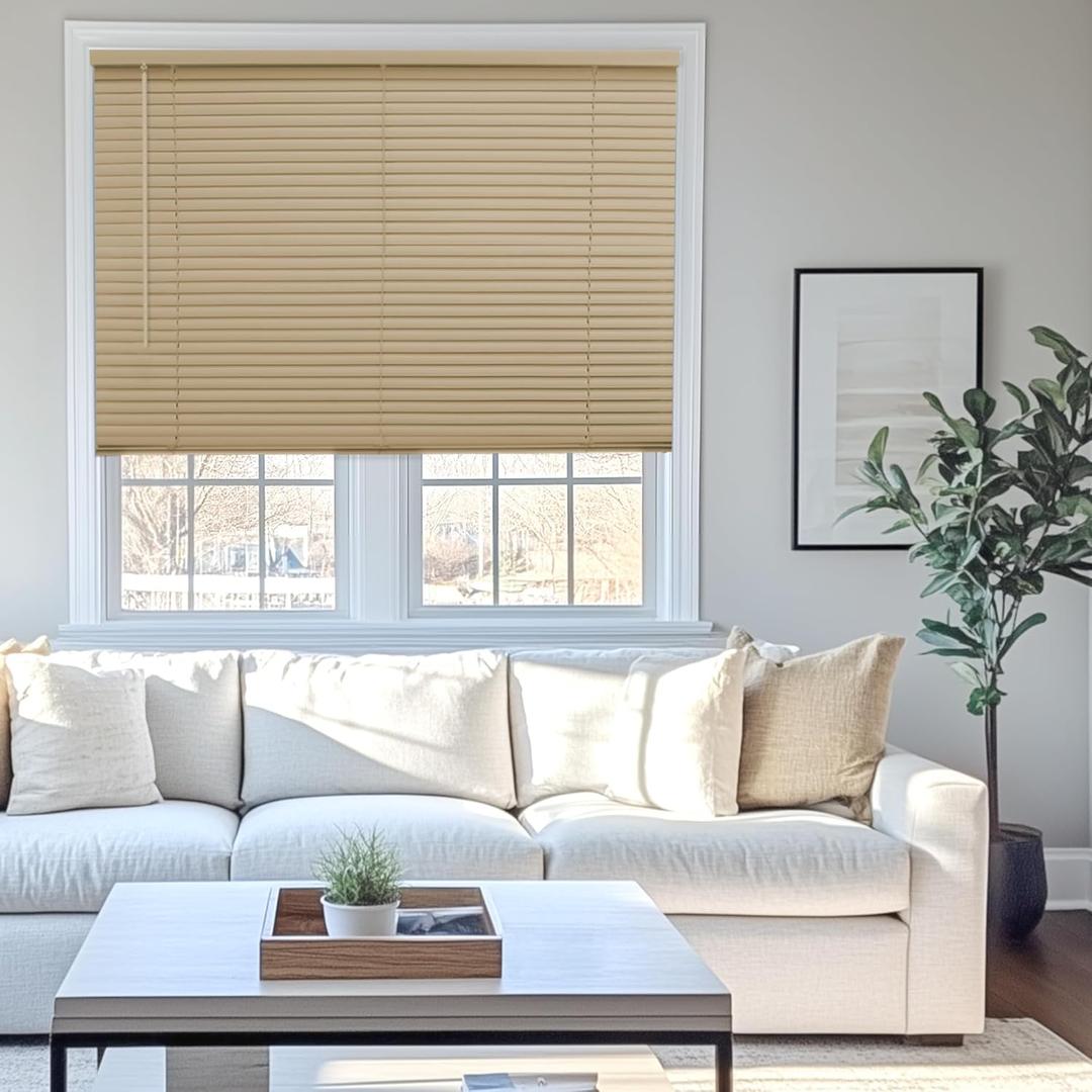 CHICOLOGY Mini Blinds for Indoor Windows 24"W x 48"H, Cappuccino Horizontal Vinyl Blinds | Cordless | Easy to Install | Sleek Low-Profile Fit for Doors, Offices, Kitchens & Apartments