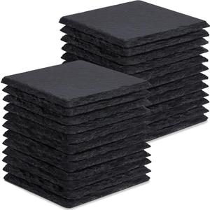 24 Pieces Slate Drink Coasters, GOH DODD 4 Inch Black Coasters Stone Coaster Set, Laser Engraving Blanks with Anti-Scratch Bottom for Home Office Kitchen Housewarming Gifts Wedding Party, Square