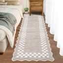 GarveeHome Hallway Runner Rug 2x6 Non Slip Scalloped Washable Rug for Kitchen Entry Stain Resistant Modern Border Throw Floor Carpet Long Runner Mat for Bathroom Living Room Bedside, Fog