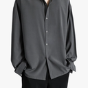 DGHM-JLMY Men Lapel Loose Chiffon Drape Shirt Slim Fit Non-Iron Straight Collar Dress Shirt Collar Button Cuff Dress Shirt, Size Medium