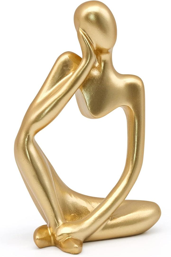 Gold Thinker Statue Decor, Modern Abstract Art Sculpture, Thinker Figurines Collectible Accents Decoration for Shelf Bookshelf Office Desktop Decor