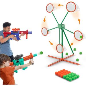 Marlrin Shooting Games Toys for Age 5 6 7 8 9 10+ Year Old Boys, Kids Toy Sports & Outdoor Game with Moving Shooting Target & 2 Popper Air Toy Guns & 24 Foam Balls, Gifts for Boys and Girls